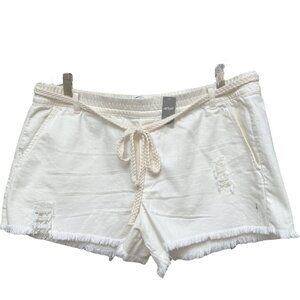 AERIE Shorts Size Large Ivory Cream Elastic Waist Distressed New Imperfect